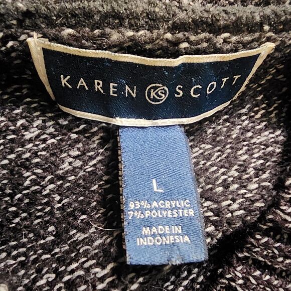 Karen Scott Gray & Black Button Down Cardigan (L) - Picture 5 of 5